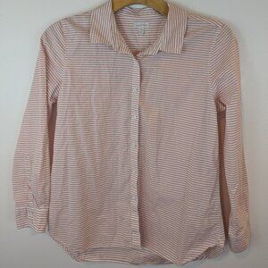 Garnet Hill Pima Cotton Button Down Blouse in Pink/White Stripe, Sz 12